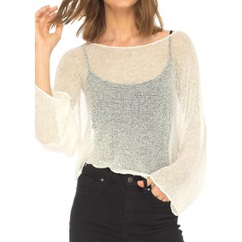 Women Knit Poncho Top Lightweight Sheer Shrug Shawl See Through Cover Up Mesh Sweater Pullover Tops(Yellow,One Size)