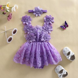 ZAXARRA Baby Girl Dress Sleeveless Lace Tulle Dress Newborn Romper Bodysuit Infant Girl Summer Clothes Outfits (Violet, 12-18 Months)
