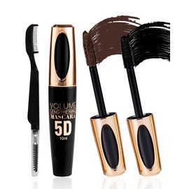 2Pcs Black Brown Waterproof Mascara for Eyelashes,5D Silk Fiber Liquid Lash Extensions Colored Tubing Mascara with Eyelash Brush,Long Lasting Voluminous Mascara Volume and Length,Makeup Gift for Women