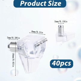 40PCS 5mm Shelf Support Peg, Clear Plastic Cabinet Shelf Support Pins, Shelf-Holder Replacement Pegs, Shelf-Holder Locking Pins for Cabinet, Bookcase, Closet, Kitchen, Furniture and Shelves
