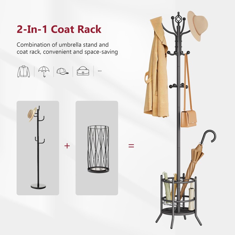 Tajsoon Coat Rack Freestanding with Umbrella Holder,Hangers Stand with 16