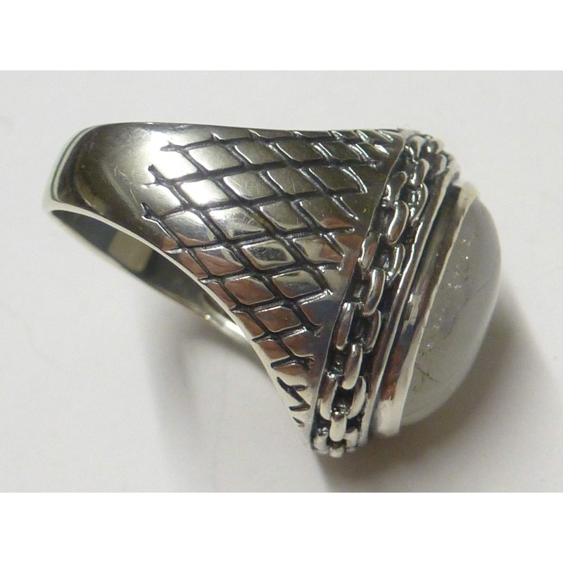 Genuine Moonstone Men's Solid Sterling Silver Ring Size 62, Sterling