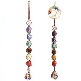 Anjiucc 7 Chakra Stone Healing Crystal Tree of Life Wall Hanging Home Interior Decoration，Window Decoration，Yoga Meditation