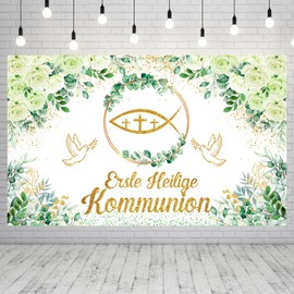 Communion Decoration Banner 170 x 120 cm, Communion Decoration Boy Girl First Communion Decoration Banner Green Neutral Background Hanging Decoration Communion Wall Party Confirmation Boys Girls