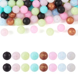 KISSITTY 80Pcs Silicone Round Beads Bulk Focal Bead Rubber Ball Bead Colorful Silicone Rondelle Spacer Beads for Pens Bracelets Necklaces Earring DIY Jewelry Making Craft Supplies