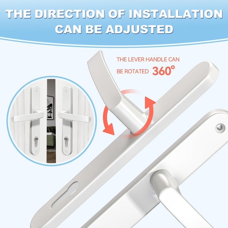 GANZTECH 1 Set White UPVC Aluminum Door Handle, 92mm PZ
