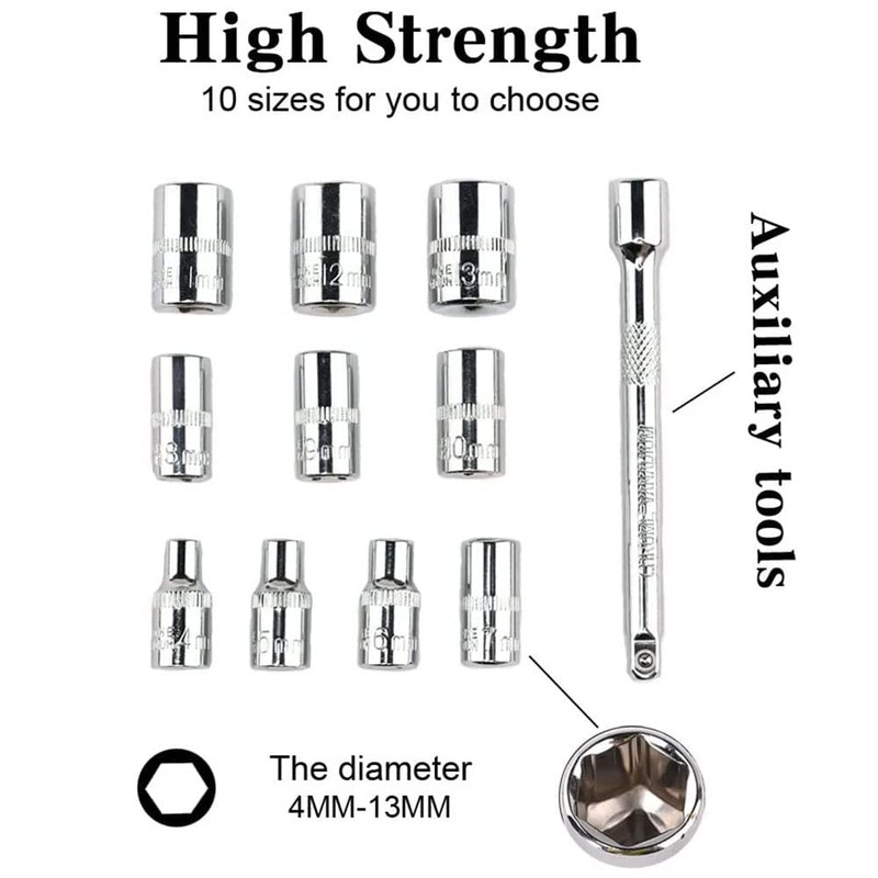 1/4'' Ratchet Socket Wrench Set, Drive Socket Set with 10