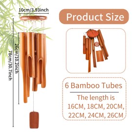 DONGDA Bamboo Wind Chimes, 6 Tubes Wooden Wind Chimes Outdoor & Indoor Bamboo Wind Chime for Garden Clearance, 75cm Wooden Wind Chimes Perfect for Garden Yard Patio - Memorial Gifts