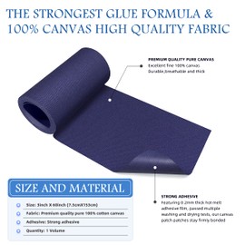 KING MOUNTAIN Canvas Iron on Patch,3"×60",Waterproof 100% Cotton Fabric Repair Patch,Used for Various Sofa,Tent,Clothes,Seats,Suitcases (Dark Blue)