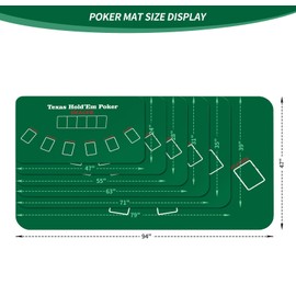 nuveti Poker Mat - 94 x47inch Non-Slip Poker Table Game Mat - Portable Rubber Waterproof Poker mat for Table 8-10 Player Card Game