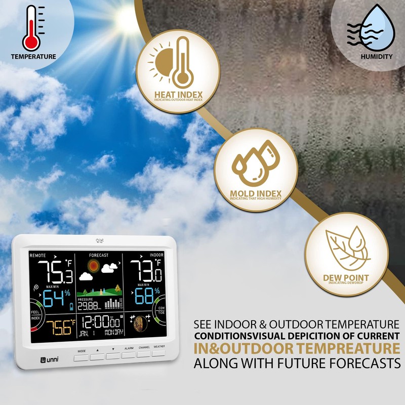 Weather Station Indoor Outdoor Thermometer Wireless, Home Atomic Clock with