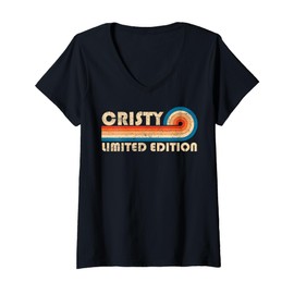 Womens CRISTY First Name Funny Retro Vintage Birthday V-Neck T-Shirt