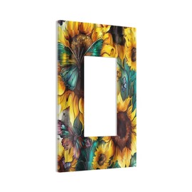 Sunflower Green Teal Butterfly Single Rocker Decora Outlet Cover 1 Gang Light Switch Cover Plate Decorative Rustic Botanical Yellow Floral Gfci Electrical Wallplate Dimmer Faceplate for Farmhouse Home