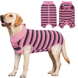 LeLePet Dog Recovery Suit, Striped Pet Surgical Vest for Male Female Dogs, Dog Body Suit After Surgery, Post Surgery Onesie for Spay Neuter, Anti-Licking Medical Pet Shirt for Dogs, Pink 2XL