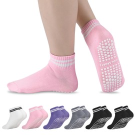 Jspupifip 6 Pairs Pilates Socks with Grip for Women, Striped Ankle Non Slip Yoga Socks for Barre Ballet Dance Hospital