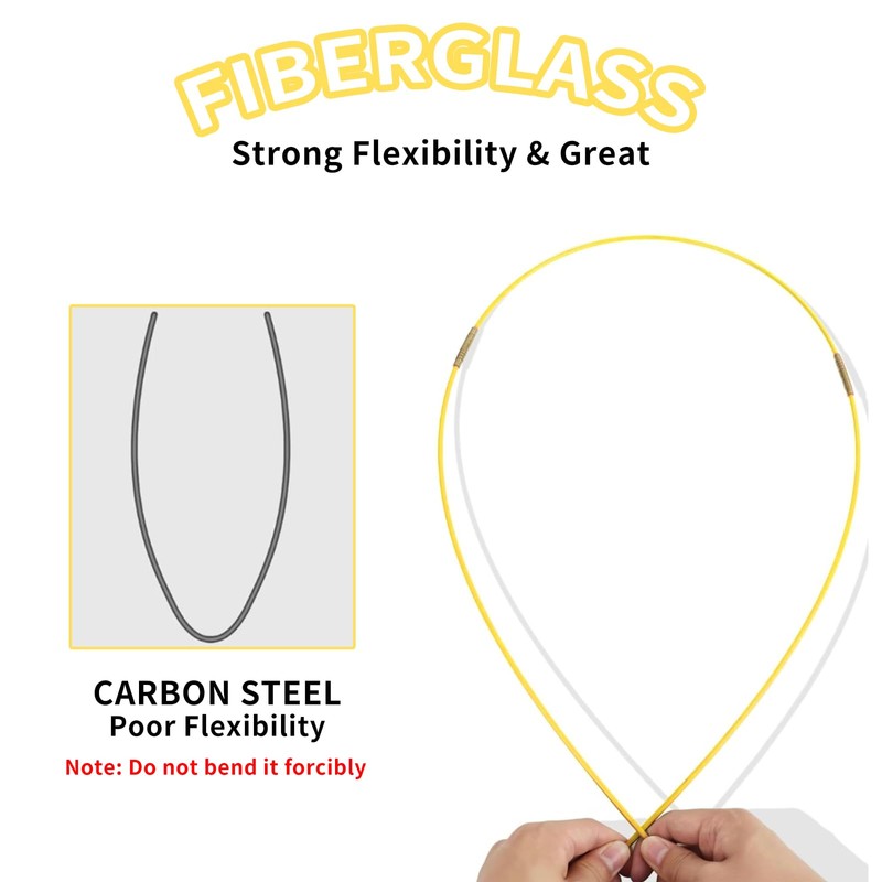 50' Fiberglass Cable Wire Running Rod Coaxial Electrical Connectable Fish