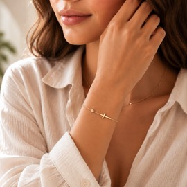 Birthstone Cross Bracelet for Women – Elegant Zirconia Chain Jewelry for Anniversary, Party & Everyday Style