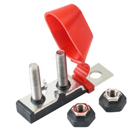 BUSSALIX TFB2CS Terminal Fuse Block for Multiple Batteries RV Vehicles Double Stud M8 (5/16") 58V DC Max Durable PPS Base PVC Cap Stainless Steel