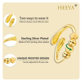 HEEYA Anxiety Ring for Women 925 Silver Anxiety Ring with Cubic Zirconia Open Adjustable Anti-Stress Ring with Beads Spinner Fidget Rings Women Hypoallergenic Mood Ring Against Stress Unisex