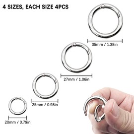 QUMENEY 16PCS Spring O Ring, Zinc Alloy Round Carabiner Snap Trigger Buckle, Hooks Clip DIY Accessories 4 Styles for Key Chains, Bag, Purse, Handbag (Silver)