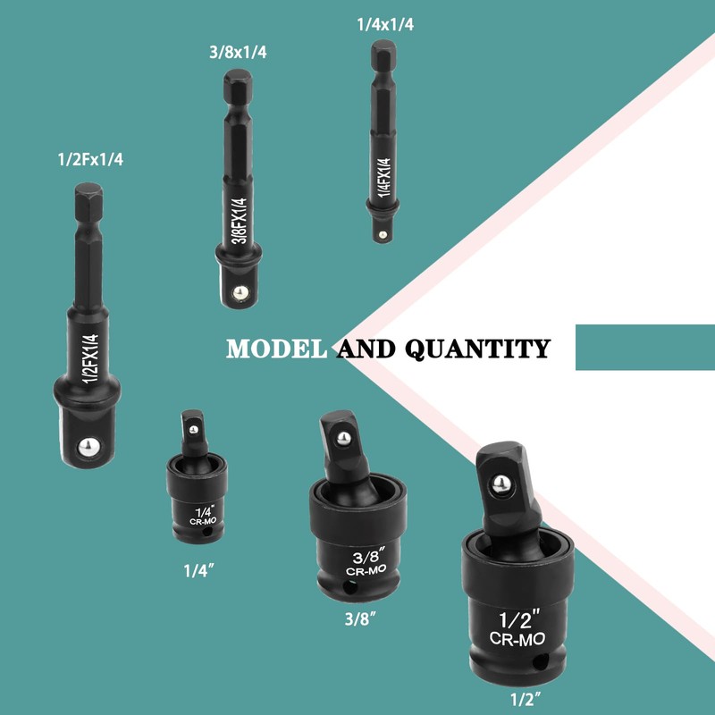 Fomita 6-Piece Universal Impact Joint Socket Adapter Kit, Contains 3pc