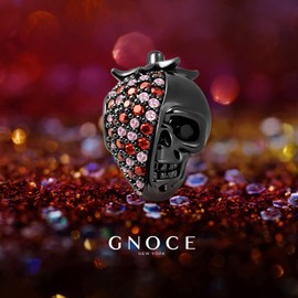 GNOCE Strawberry Skull Charm Bead Sterling Silver Black Plated Charm inlaid with Stones Fit Bracelet/Necklace Charm for Women Wife