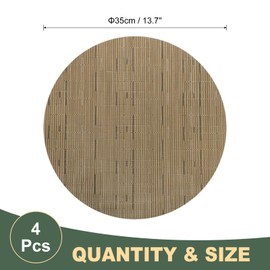 sourcing map 4 Pcs Placemats, 13.7 Inch PVC Placemats Round Braided Place Mats Non-Slip Heat Resistant Place Mats Washable Table Mats for Dining Table Bamboo Texture Surface, Light Brown