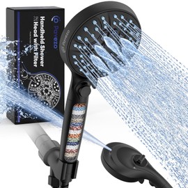 Pavezo® High Pressure Handheld Shower Head with Filter, ON/OFF Switch Pause Button, 10-mode Shower Head with Hard Water Softener Filters, SS Hose, Anti-clog & Powerful to Clean Tile & Pets, Black