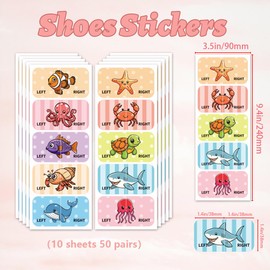 Peacoblue Shoes Stickers for Shoes Learning Left Right, Marine Life 100pcs(50 Pairs) Self-Adhesive Shoes Stickers Labels Decals to Help Put Shoes On