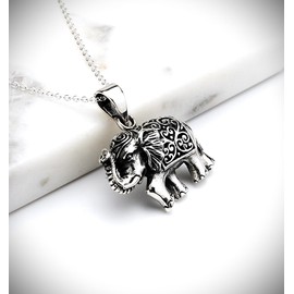 Treasure Bay Women's Elephant Silver Pendant Necklace with Chain, Pendant Necklace for Women and Girls
