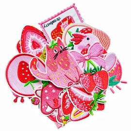 16 Pcs Strawberry Animals Emblem Iron on Sew on Patch Colorful Embroidered Red Cute Styles Patches Sewing Applique DIY Decoration Accessory for Clothes,T-Shirt,Backpacks,Vest,Hats