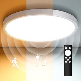 Letlit LED Ceiling Light with Radar Motion Sensor, 28 W 2800 LM Ceiling Light Dimmable with Remote Control, IP54 4000 K Lamp Motion Sensor Indoor for Bathroom, Hallway, Stairs, Garage, Basement,