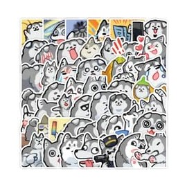 50PCS Cute Husky Stickers for Water Bottle,Notebook,Scrapbook,Guitar,Bumper,Bike,Laptop,Suitcase,Cartoon Kawaii Dog Waterproof Vinyl Sticker,Adults Teens Sticker,Animal Aesthetic Graffiti Decals