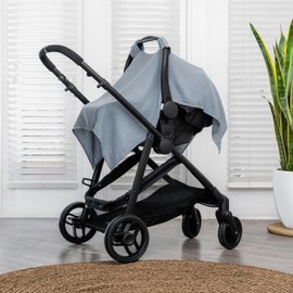 Comfy Cubs Baby Car Seat Cover - Soft, Breathable Bamboo Rayon and Muslin Cotton Blend - Lightweight Canopy for Sun, Bug, and Comfort Protection - Large Size Infant Seat Cover in Pacific Blue Design