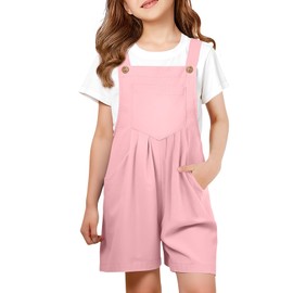 Haloumoning Girls Overall Shorts Kids Summer Casual Adjustable Strap Rompers with Pockets 5-14 Years