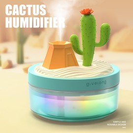 Mini Desk Humidifier with Cactus Landscape Decoration, Colorful Light, 320ml Capacity, Cool Mist, USB Powered. Perfect for Bedroom, Office & Car