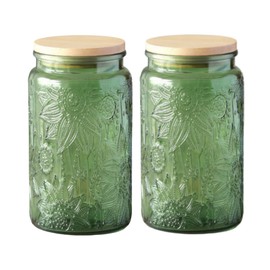 ANSQU Green Glass Canister Jars, 34oz Candy Jars with Lids, Vintage Colored Mason Jars for Kitchen Decorative Jar for Coffee Tea Candy Cookies, Cute Jar (Green, 2 Pack)