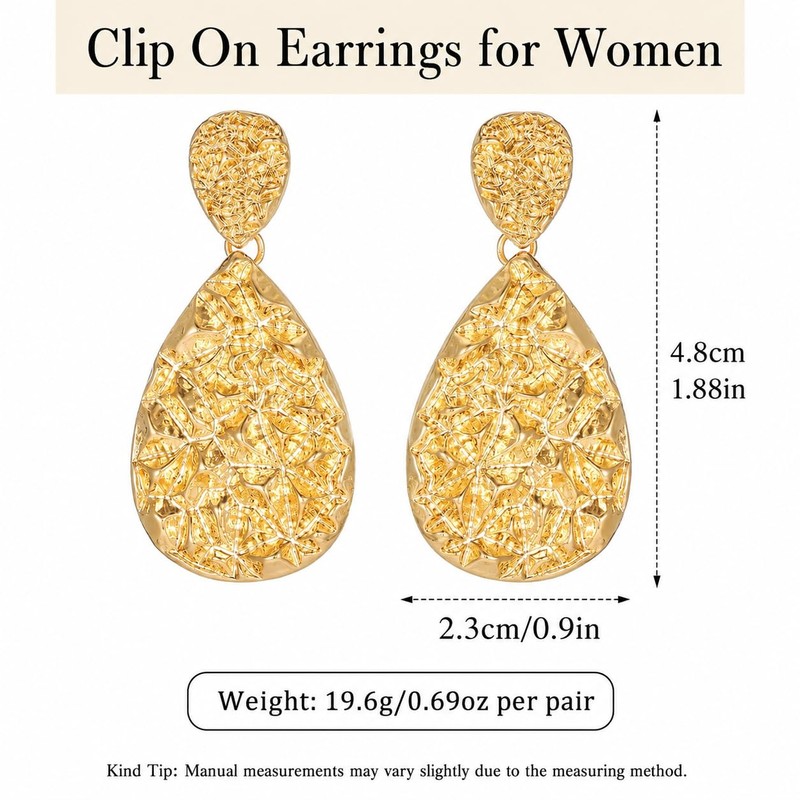 ZENCHEER Teardrop Clip On Earrings for Women, Chunky Statement Geometric
