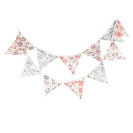 Tofficu 2pcs Floral Cotton Cloth Pennant Triangle Flags Vintage Outdoor Decor for Birthday Parties Showers and Weddings Reusable and Durable Bunting for Home and Garden Celebrations