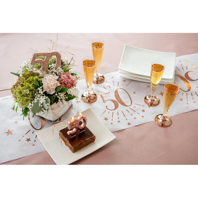 Santex 7344-18-30 Glittery Age Table Runner, Metal, White/Rose Gold, 18