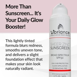 Vibriance Sheer Zinc Sunscreen - Tinted Sunscreen for Face SPF 50, Lightweight Facial Moisturizer with Niacinamide, Hyaluronic Acid - 1.7 fl oz