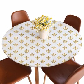 Guxxuil Golden Lily Tablecloth Round Gold Glitter Flower Royal Lily Waterproof Wipeable Table Cloth Cover Table Pad Cover for Dining Room Fitted Table 40-44 inch