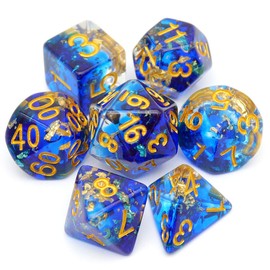 Haxtec DND Dice Set 7PCS Polyhedral Dice Compatible with Dungeons and Dragons Roleplaying Dice Games-Blue Clear Gold Foil