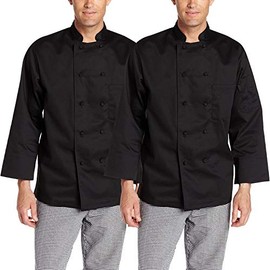 Chef Code 2-PACK Francesco Classic Chef Coat with Cloth Knot Buttons (Black, Medium)