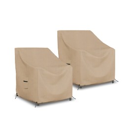 Outdoor Chair Cover Pack of 2 600 D Oxford Fabric - 100% Water Repellent & Weather Resistant Stackable/Patio Chair covers with Air Pocket & Drawstring for Snug Fit (32"L x 37"D x 36"H, Beige)