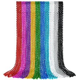 YAXINRUI 30 PCS Mardi Gras Beads, Party Beads Necklaces for Mardi Gras, Christmas, St. Patrick's Day, Beads Party Favors, Metallic Colorful Mardi Gras Beads Throw Beads Accessories in 10 Colors