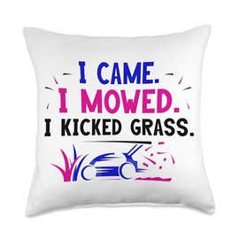 Lawn Mowing Gardener Gardening Lawn Care I Came Kicked Grass Cut Mowing Lawn Mower Throw Pillow, 18x18, Multicolor
