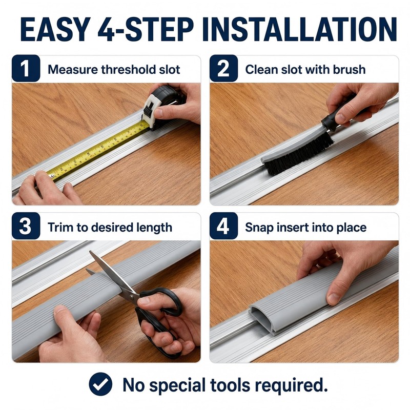 3-Pack 36 Inch Door Threshold Seal Replacement Insert, Gray Vinyl