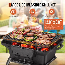 Hibachi Grill Outdoor, Portable Mini Charcoal Grill, Pre-Seasoned Cast Iron, Small Japanese Yakitori Tabletop Skillet Grill Stove for Outdoor Camping
