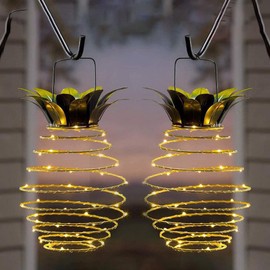 JHPGEOE 2 Pack Outdoor Solar Hanging Lantern Lights - 60LED Waterproof Solar Pineapple Light Outdoor for Garden,Yard Porch Lawn Backyard Landscape Pathway Patio Outside Gardening